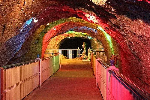 Colorful underground passage inside Khewra Salt Mine on a day tour from Lahore